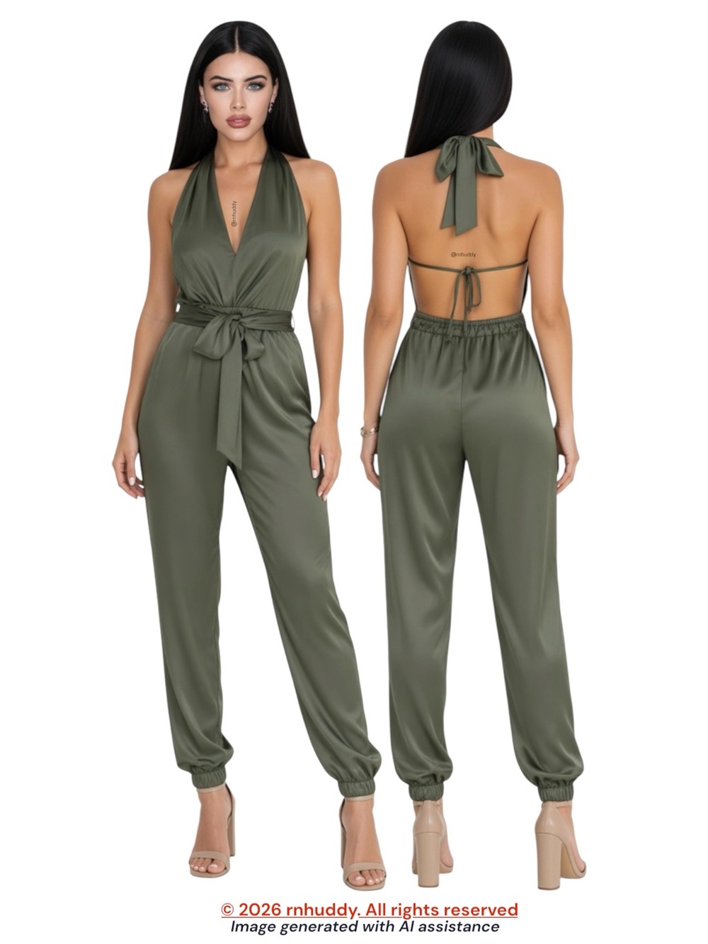 Skylar Rose XS olive satin halter jumpsuit